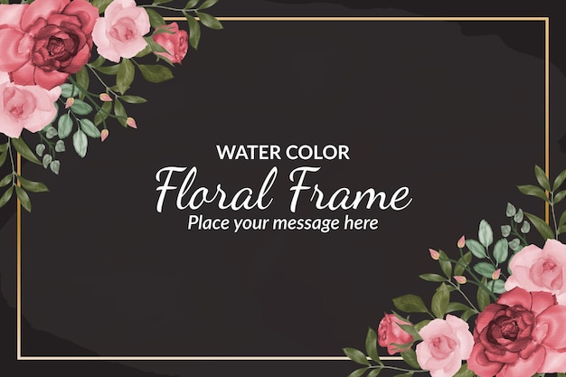 Beautiful black floral frame card or banner template with watercolor premium vector