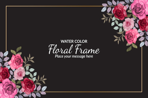 수채화와 아름 다운 검은 꽃 프레임 카드 또는 배너 서식 파일 Premium 벡터