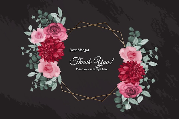 Beautiful black floral thank you card template set with watercolor Premium Vector