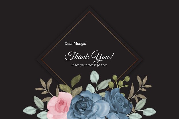 Beautiful black floral thank you card template set with watercolor Premium Vector