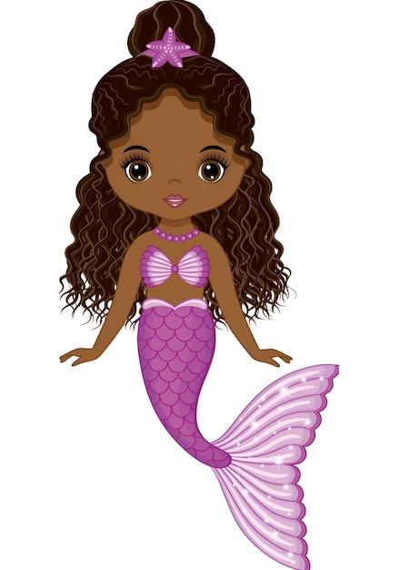 Vector beautiful black mermaid with purple fishtail