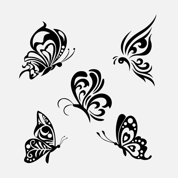 Vettore bella immagine vettoriale isolata di farfalla in bianco e nero illustrazioni della silhouette di farfala