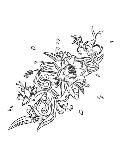 Beautiful black and white hand drawing Flower coloring pages and coloring book for kids and adult