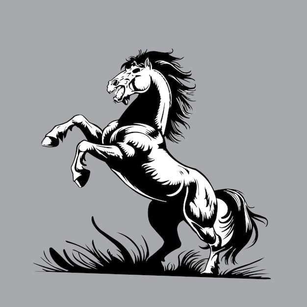 beautiful black and white horse head silhouette rearing horse black white