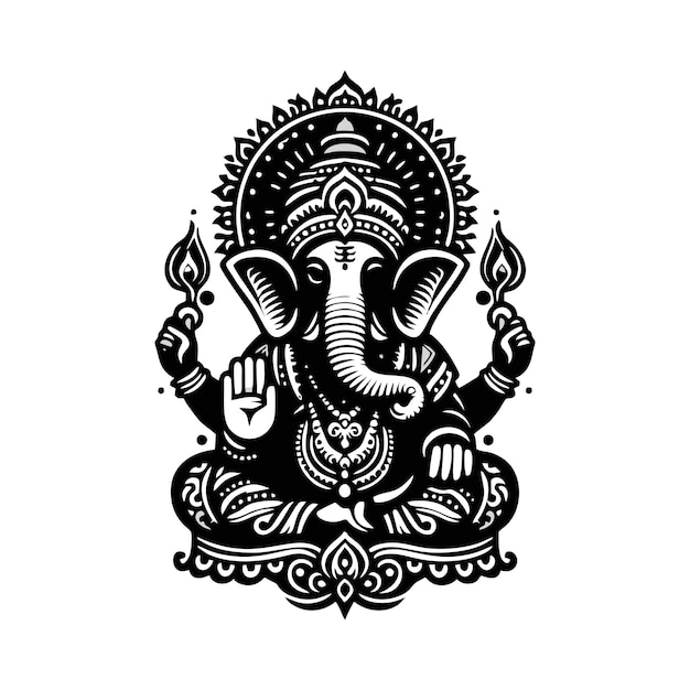 beautiful black and white illustration of the god Ganesha