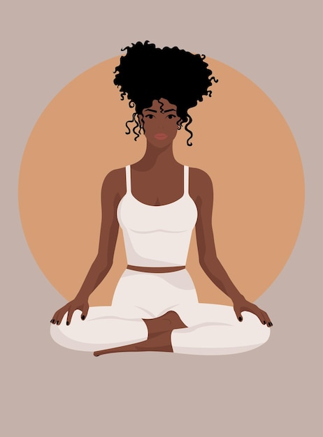 Vector beautiful black woman doing yoga pilates