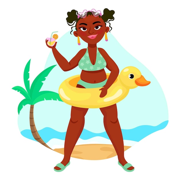 Vector beautiful black woman enjoying summer