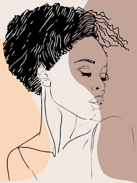 Vector beautiful black woman line vector art drawing with boho elements colorselegant line art