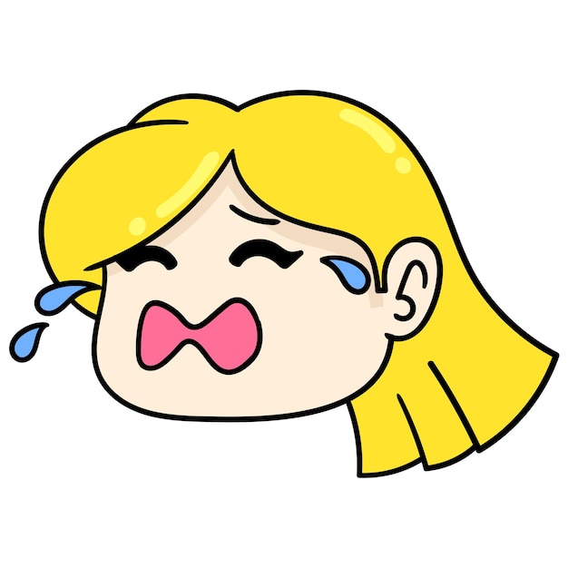 Beautiful blonde beautiful girl is crying, vector illustration carton emoticon. doodle icon drawing