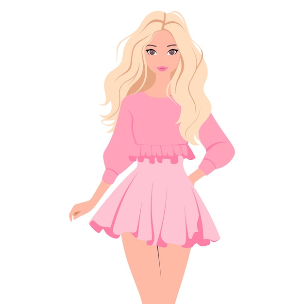 Vector beautiful blonde girl wearing pink dress vector