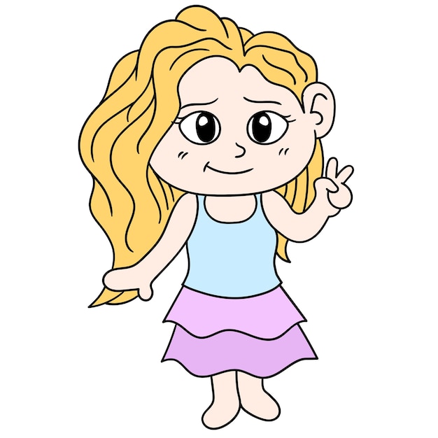 Beautiful blonde haired girl, character cute doodle draw. vector illustration