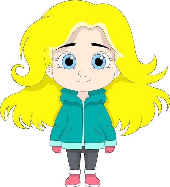 Vector beautiful blonde haired girl wearing cold winter clothes creative cartoon character doodle