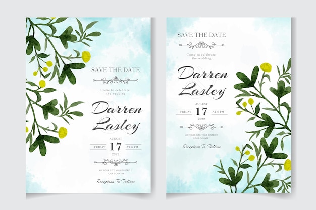 Vector beautiful blooming floral watercolor wedding invitation card with leaves flowers frame frame