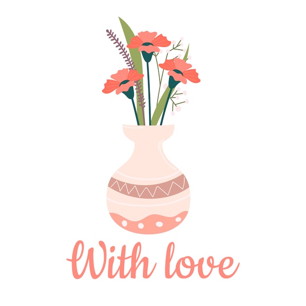 Vector beautiful blooming flower in a vase and jars. isolated on white background. decorative element for floral designs. vector illustration in a flat style.