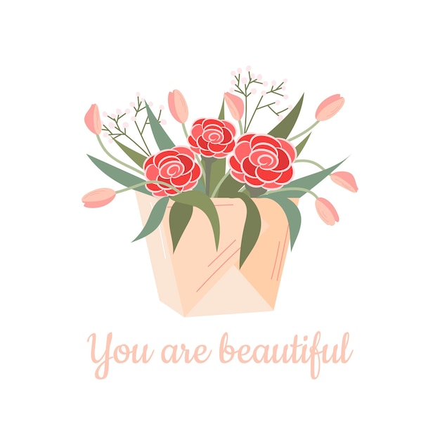 Beautiful blooming flower in a vase and jars. Isolated on white background. Decorative element for floral designs. Vector illustration in a flat style.