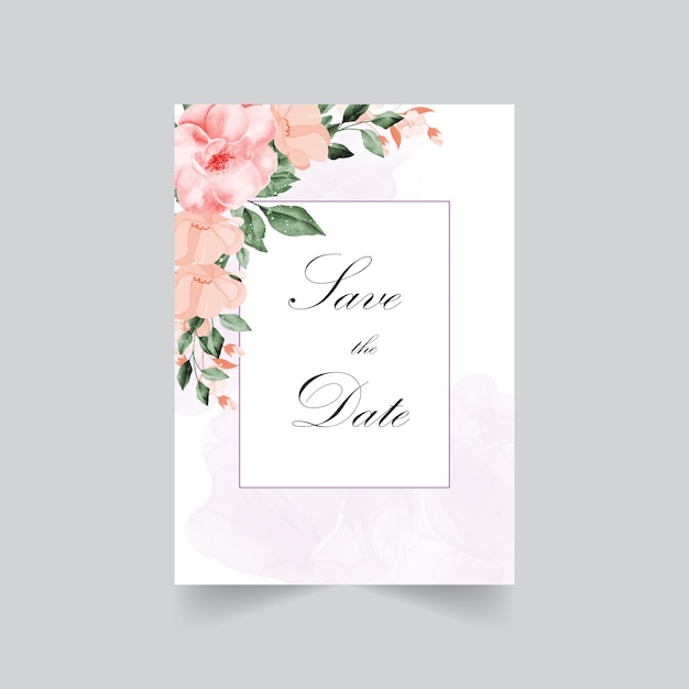 Beautiful blooming flower watercolor wedding invitation card
