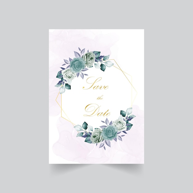 Beautiful blooming flower watercolor wedding invitation card