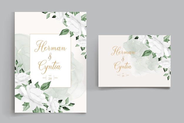 Beautiful blooming flower watercolor wedding invitation card