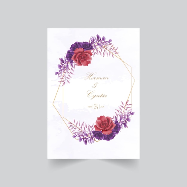 Beautiful blooming flower watercolor wedding invitation card