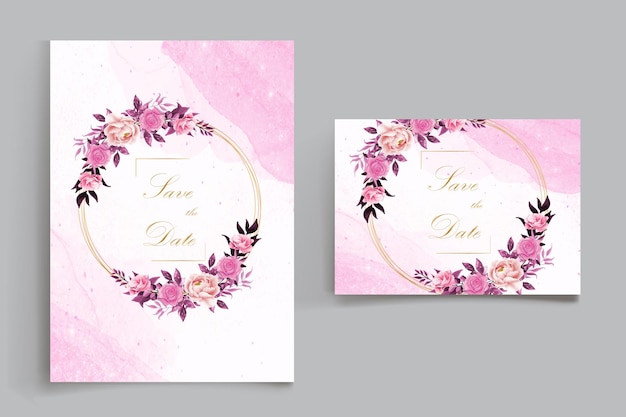 美しい咲く花水彩結婚式の招待カード