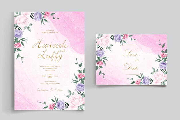 beautiful blooming flower watercolor wedding invitation card