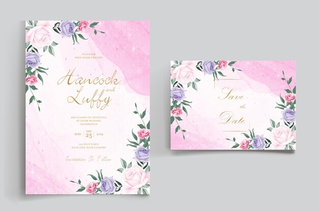 Beautiful blooming flower watercolor wedding invitation card