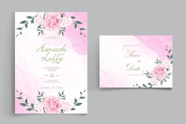 Beautiful blooming flower watercolor wedding invitation card