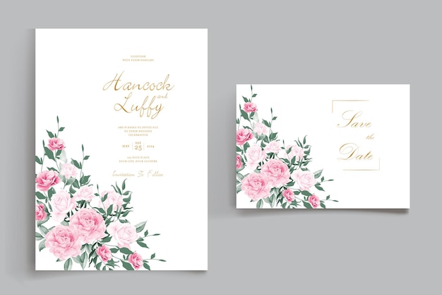 Beautiful blooming flower watercolor wedding invitation card