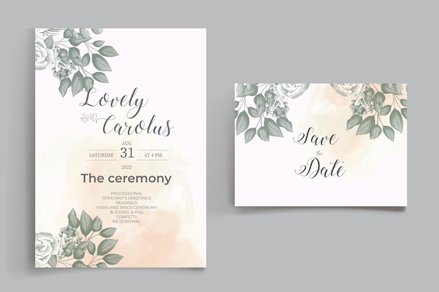 Beautiful blooming flower watercolor wedding invitation card