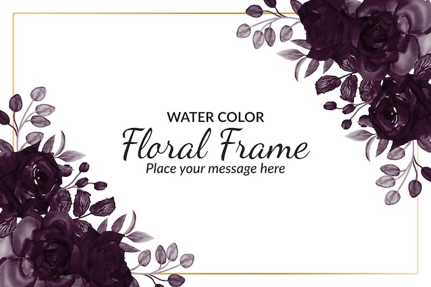 Beautiful blooming purple roses floral frame with watercolor flower background Premium Vector