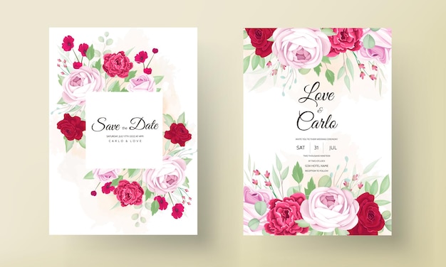 Bella carta di invito a nozze fiore rosa e peonia in fiore