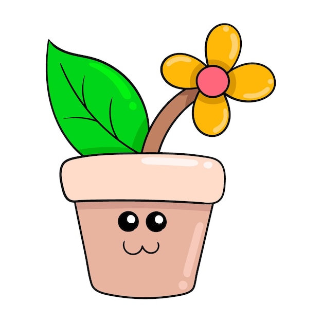 Vector beautiful blooming sunflower pot doodle icon image kawaii