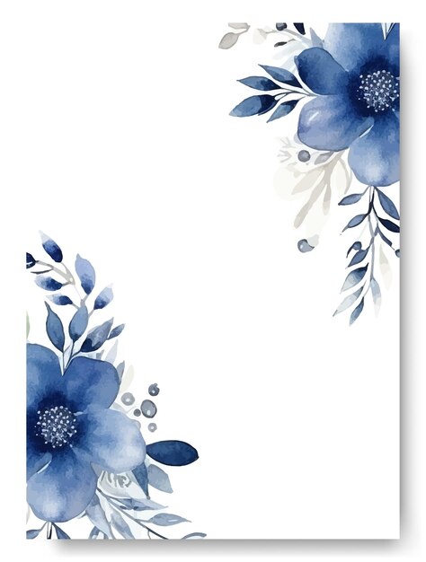 Vector beautiful blue anemone floral and leaves wedding invitation card set