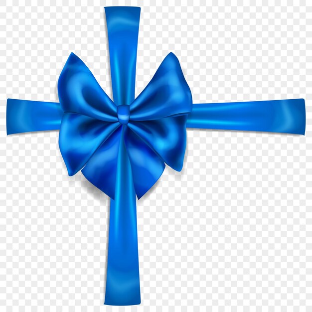 Beautiful blue bow with crosswise ribbons with shadow, isolated on transparent background. transparency only in vector format