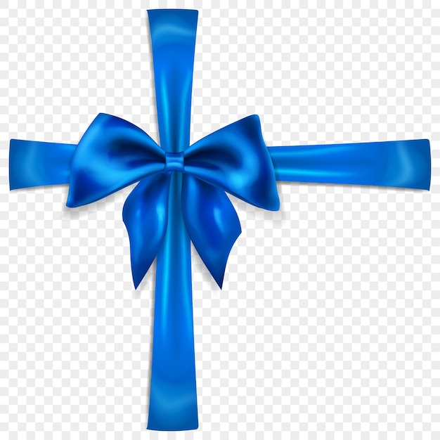 Beautiful blue bow with crosswise ribbons with shadow isolated on transparent background Transparency only in vector format