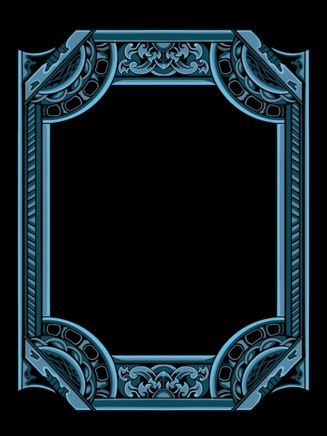 beautiful blue engraved ornament design for greeting cards and frames