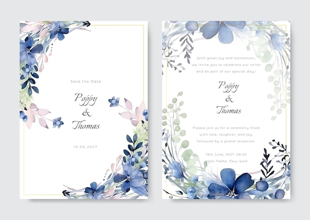 Beautiful blue floral wedding card template