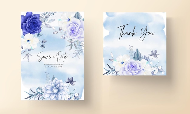 beautiful blue floral wedding invitation card template