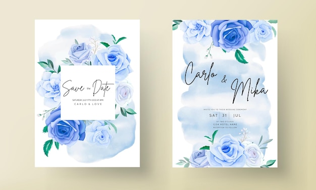 Vector beautiful blue floral wedding invitation card