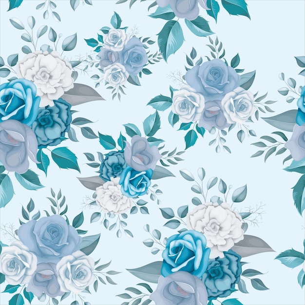 Vector beautiful blue flower seamless pattern