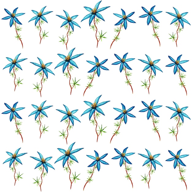 Beautiful blue flowers watercolor floral pattern