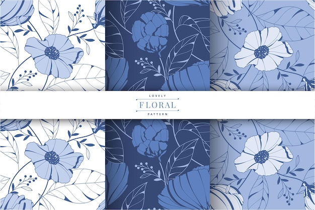 beautiful blue ink flower pattern collection