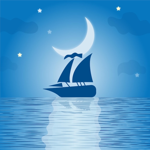 Vector beautiful blue night landscape