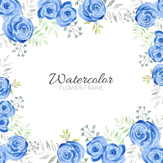 Vector beautiful blue watercolor rose flower frame