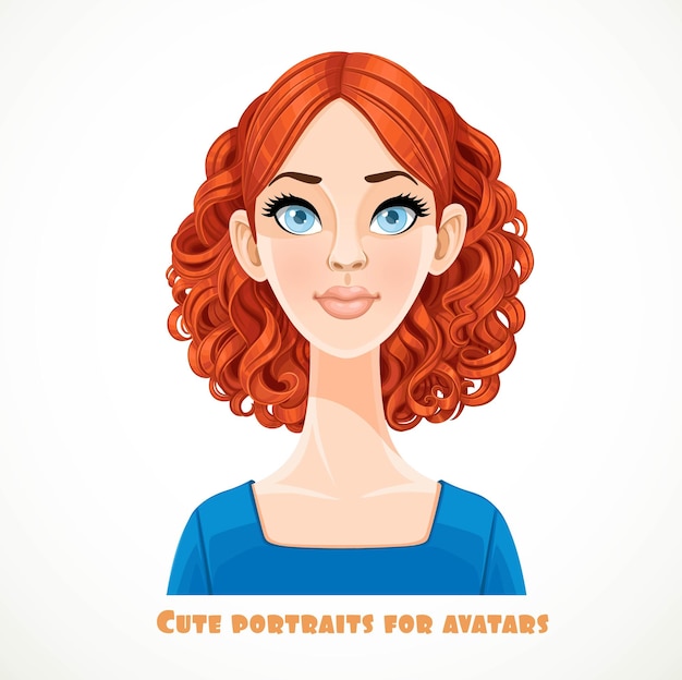 Vector beautiful blueeyed red haired woman with a curl hair portrait for avatar isolated on white background