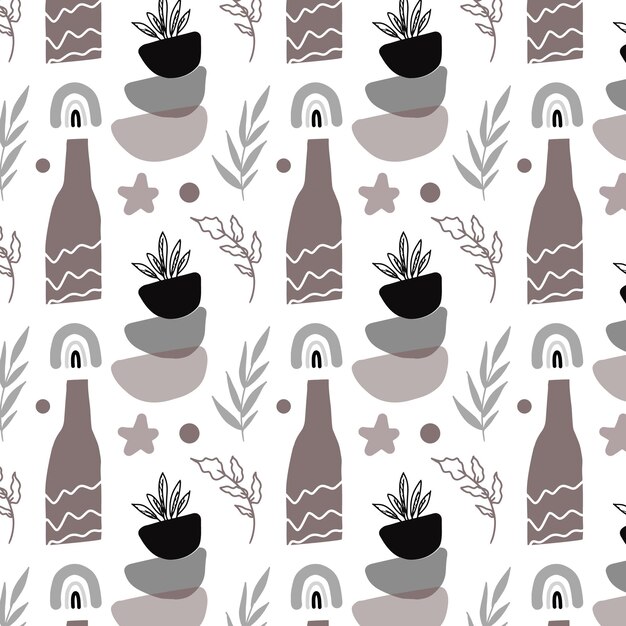 A beautiful boho grey abstract shape seamless pattern