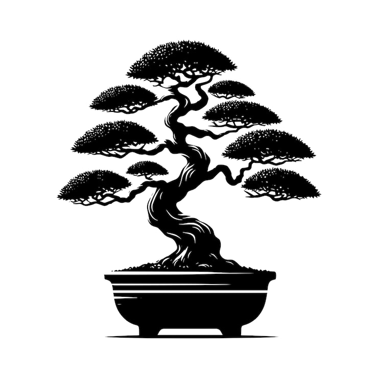 Vector beautiful bonsai tree silhouette vector illustration isolated on a white background