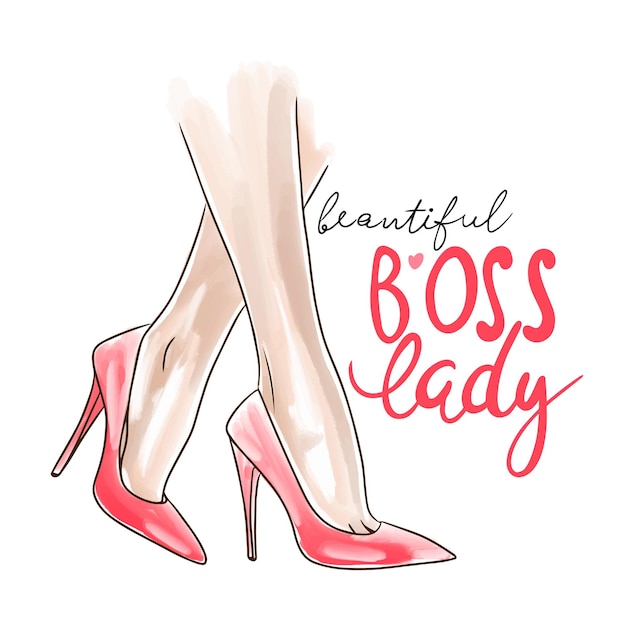 Premium Vector | Beautiful boss lady handwritten quote watercolor girl ...