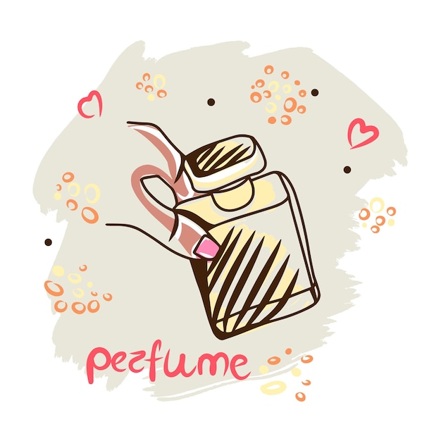 Beautiful bottle of perfume in hand hand drawn cosmetic accessory scent doodle