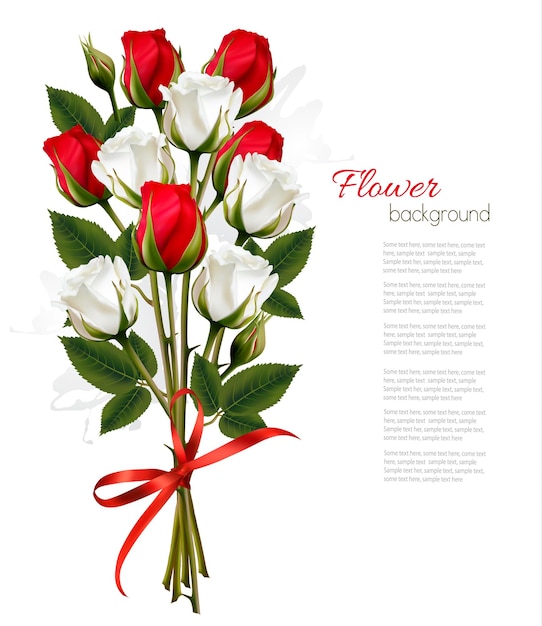 Vector beautiful bouquet of red and white roses.